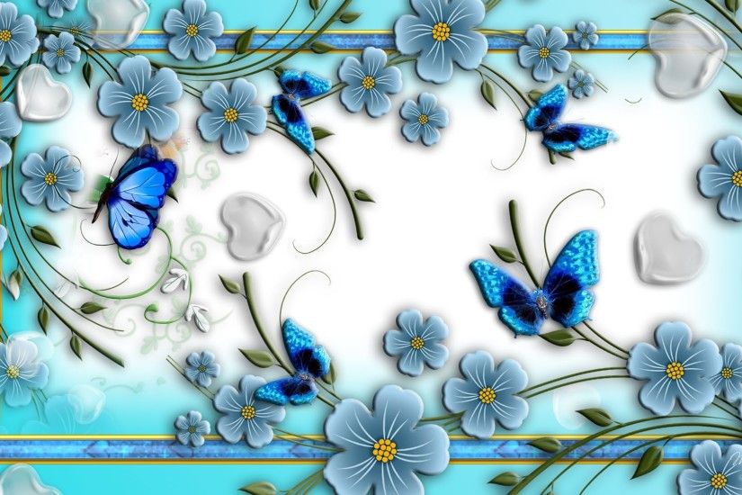 Download Blue Butterflies Abstract Flowers Unique Nature Wallpaper .
