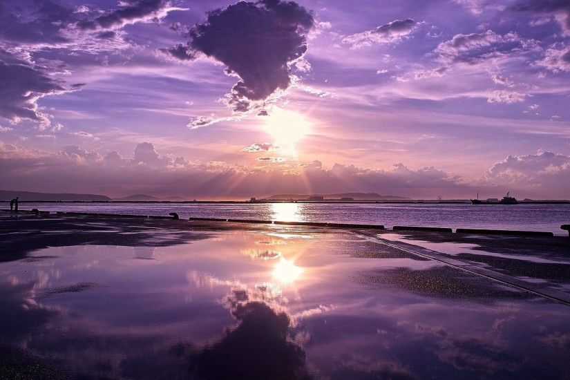 Sky Reflections Nature Skyscapes Purple Sunset Sea Wallpaper For Photo  Background Detail