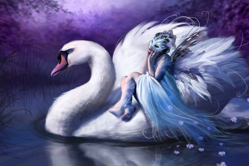 Woman Riding a Swan Wallpaper