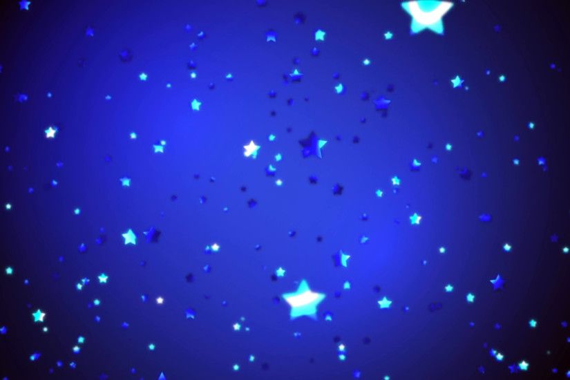 Blue stars glitter and sparkle as they fall down the screen on a blue  background.