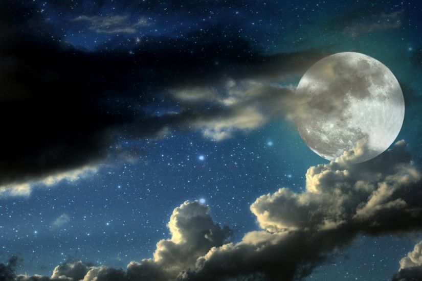 2048x2048 Wallpaper full moon, stars, clouds, shadows