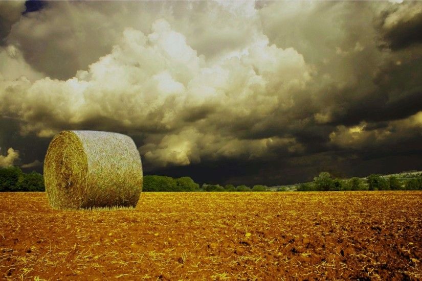 Clouds And Hay Bale Scenery Nice Background Hd Wallpaper 04527