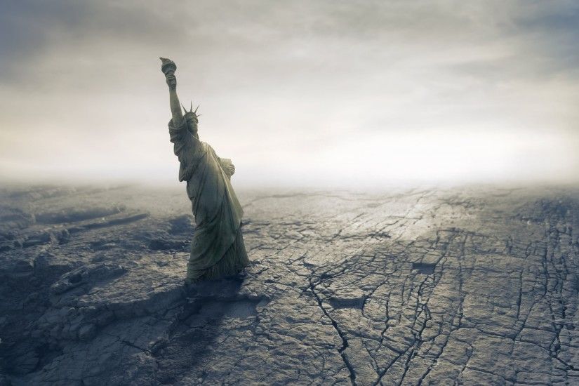 apocalypse armageddon catastrophe statue of liberty american desert dry  cracks disaster fantastic apocalypse crash desert
