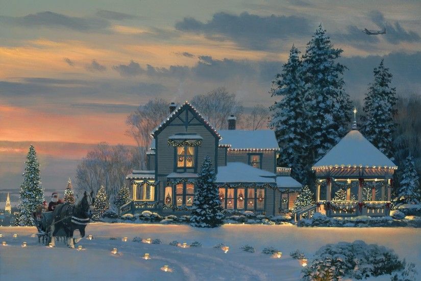 william s. phillips christmas at the winchester inn painting christmas new  year winter snow spruce