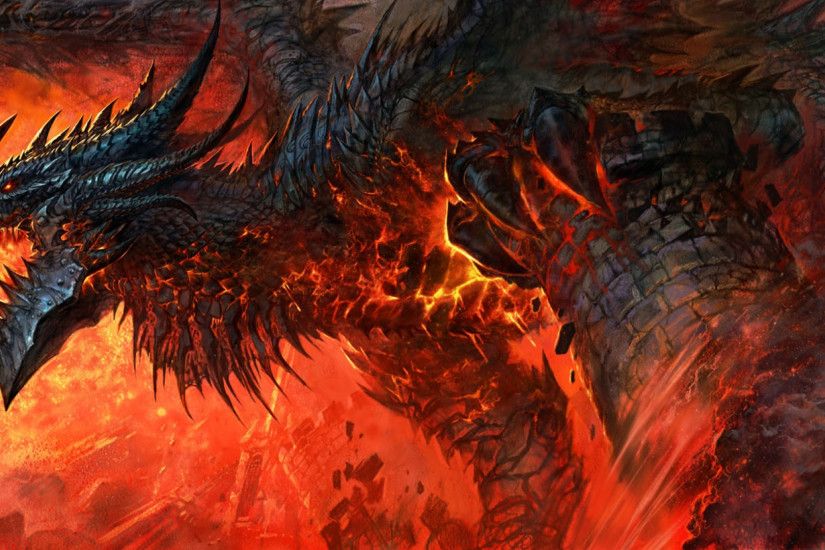 Dragon destroying a castle in World of Warcraft: Cataclysm wallpaper
