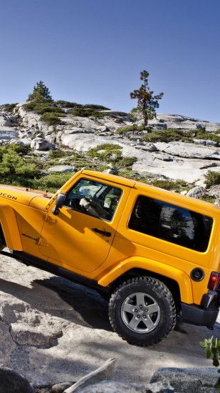 Preview wallpaper jeep, wrangler, yellow, mountains 1440x2560