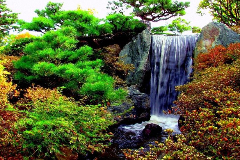 cool garden waterfalls HD backgrounds - desktop wallpapers