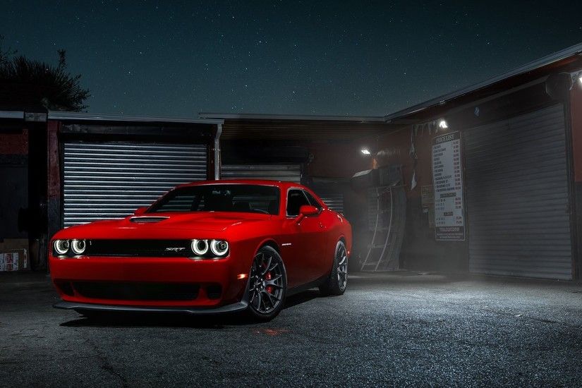 dodge challenger srt hellcat muscle car red front