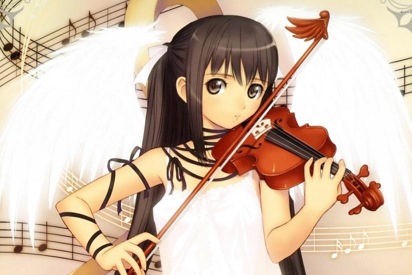 Angelic girl playing the violin wallpaper