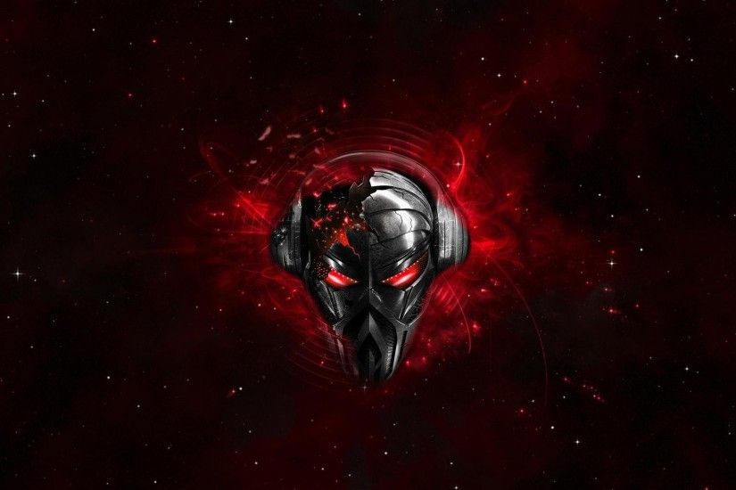 Preview wallpaper pirate station, skull, graphics, headphones, space  1920x1080