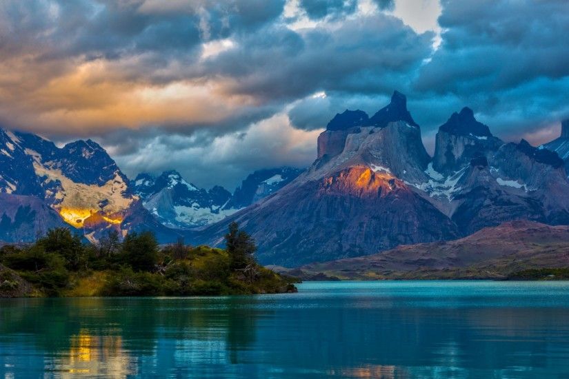 Preview wallpaper landscape, argentina, mountain, lake, patagonia, clouds,  nature 1920x1080