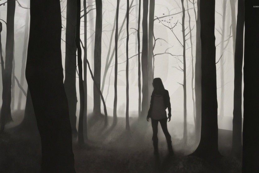 Lost girl in the dark forest wallpaper