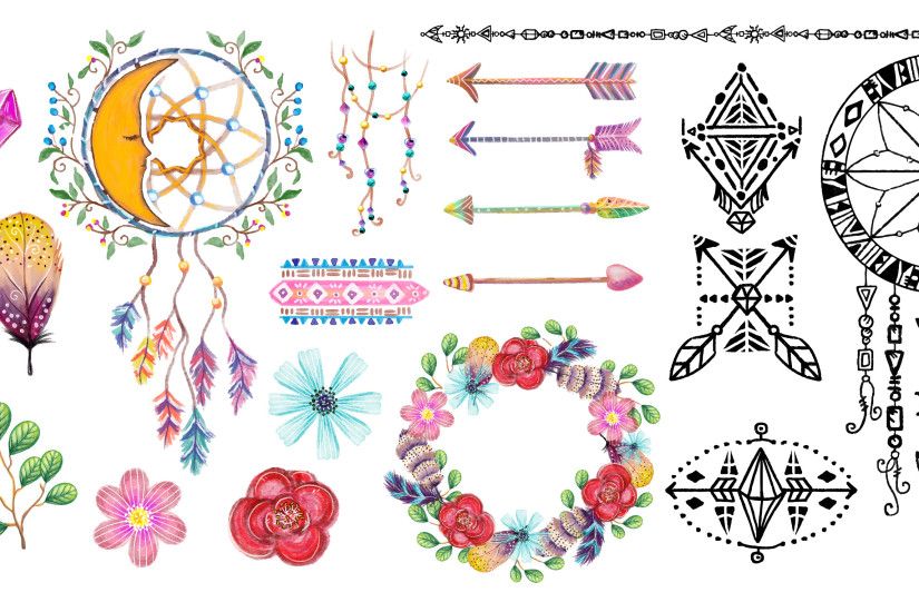 Free Download: Watercolor bohemian elements and illustrations | Webdesigner  Depot