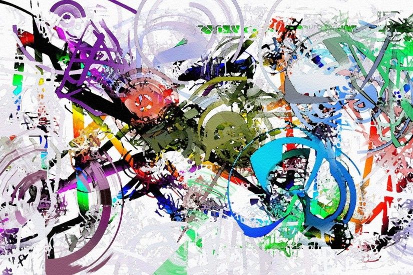 painting, Artwork, Abstract, Paint Splatter, Colorful, Motorcycle, Circle,  Lines, White Background Wallpapers HD / Desktop and Mobile Backgrounds