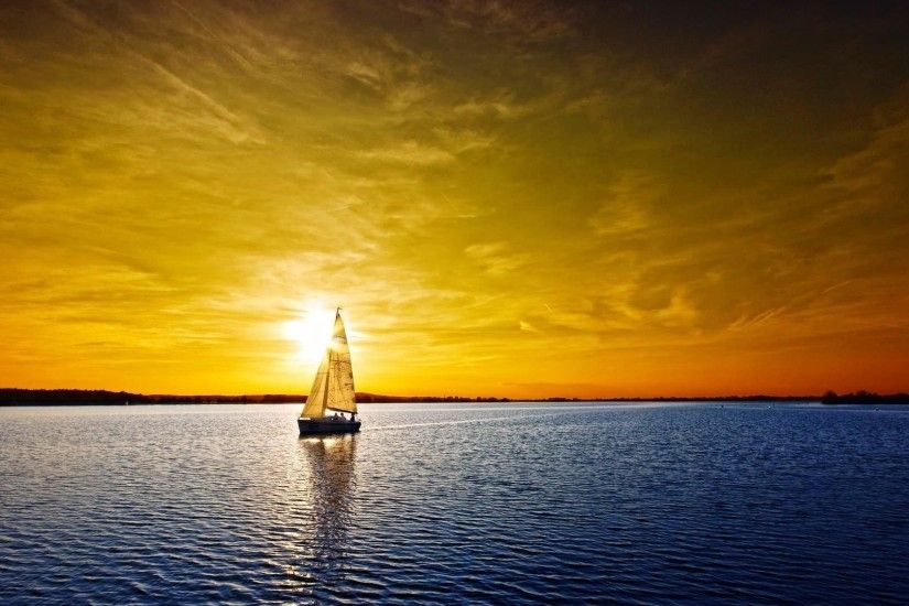 3840x2160 Wallpaper sailing vessel, decline, orange, sea, lonely