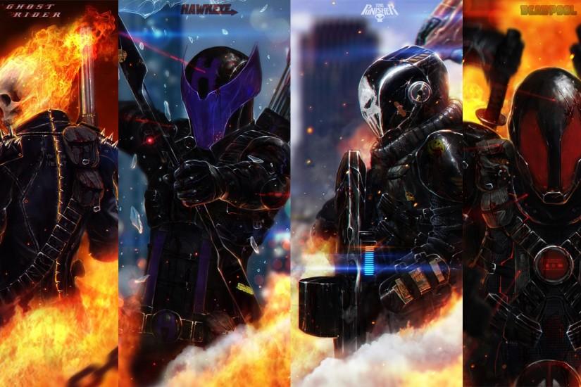 Ghost Rider, Hawkeye, The Punisher and Deadpool wallpaper
