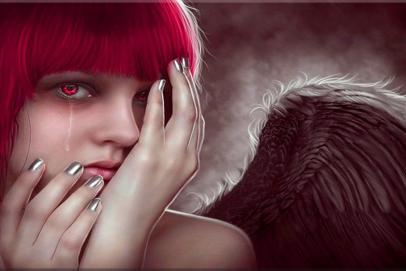 1920x1080 Fantasy - Angel Redhead Fantasy Crying Sad Wings Wallpaper