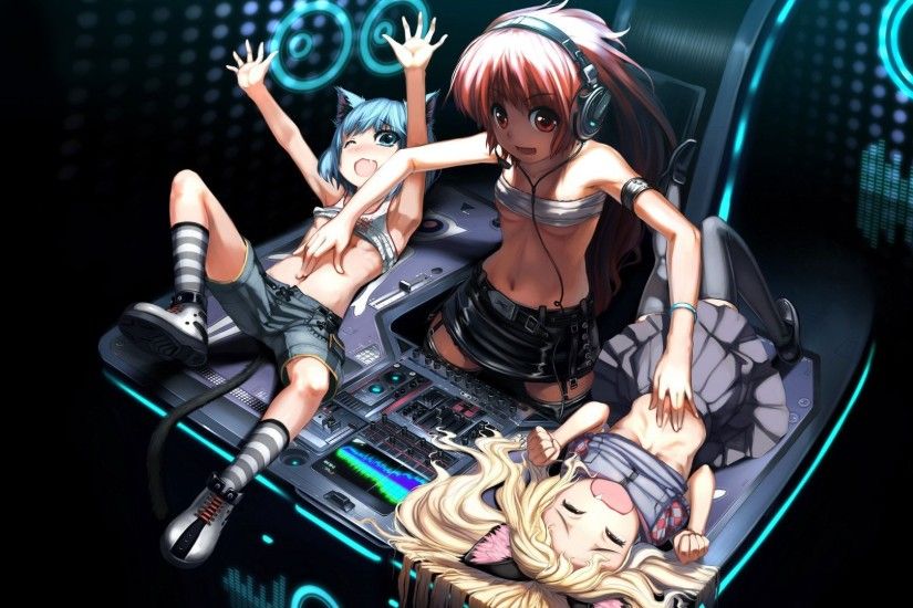 Showing Spin Me Round at resolution , Spin Me Round anime girls wallpaper,  cool anime style girls playing on a mixer drawing desktop music wallpapers