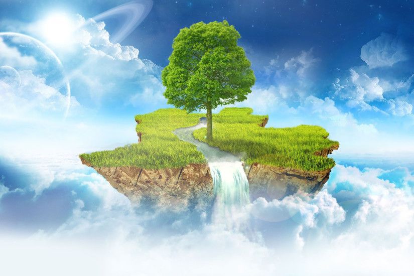 Floating island in the clouds wallpaper