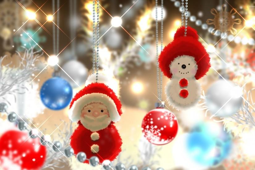 Cute Santa and snowman in the Christmas tree wallpaper