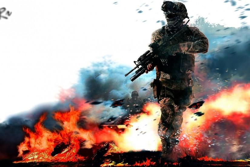 Preview wallpaper call of duty, modern warfare, military, soldier, fire, gun