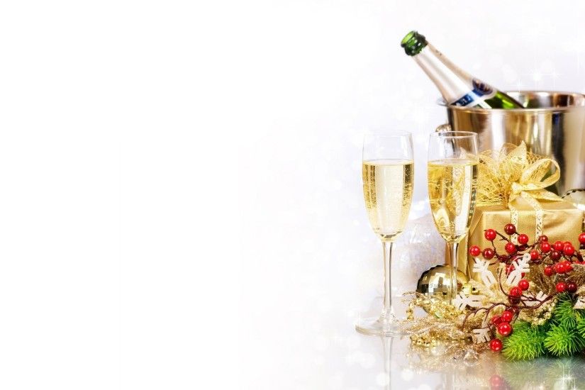 the bucket a bottle champagne glasses drink branches box present scenery  holidays new year christmas