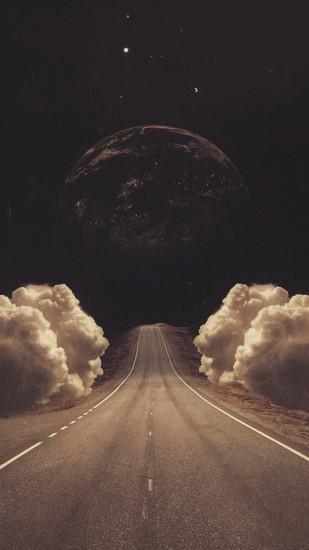 Surreal Art Collage Road Clouds Planet #iPhone #6 #plus #wallpaper
