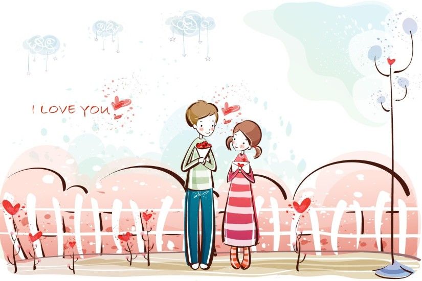 Love Couple Cartoon Screen Wallpaper