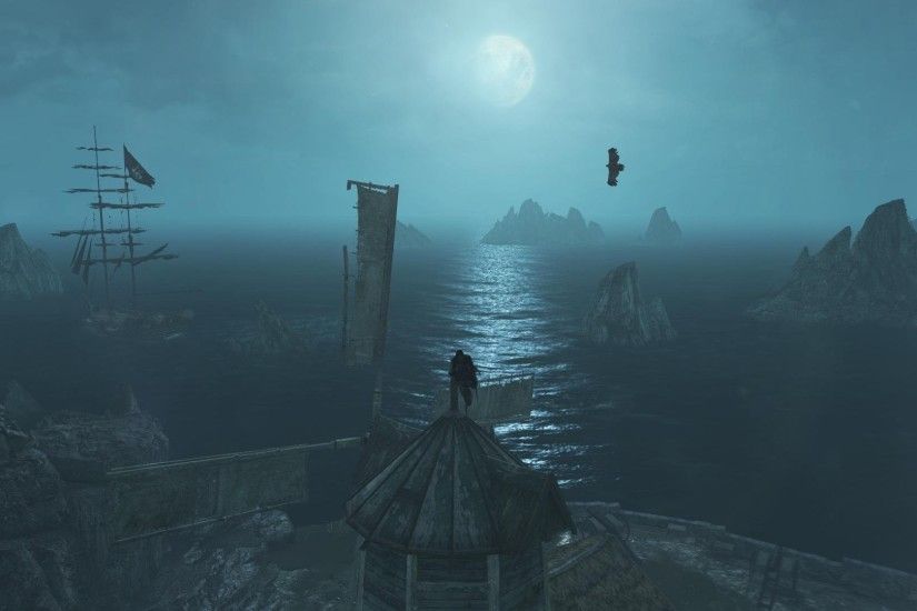 Assassin's Creed IV Black Flag Night Moon Sea Water Rock Ship Jackdaw  Eagle wallpaper | 1920x1080 | 521195 | WallpaperUP