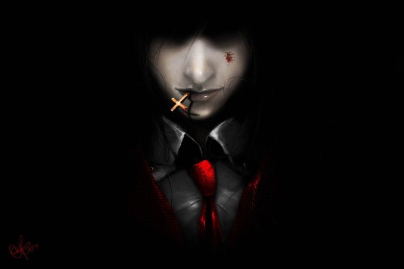 Art Hellsing Alucard demon vampire man cross dark background tie blood  wallpaper | 3225x2160 | 174821 | WallpaperUP
