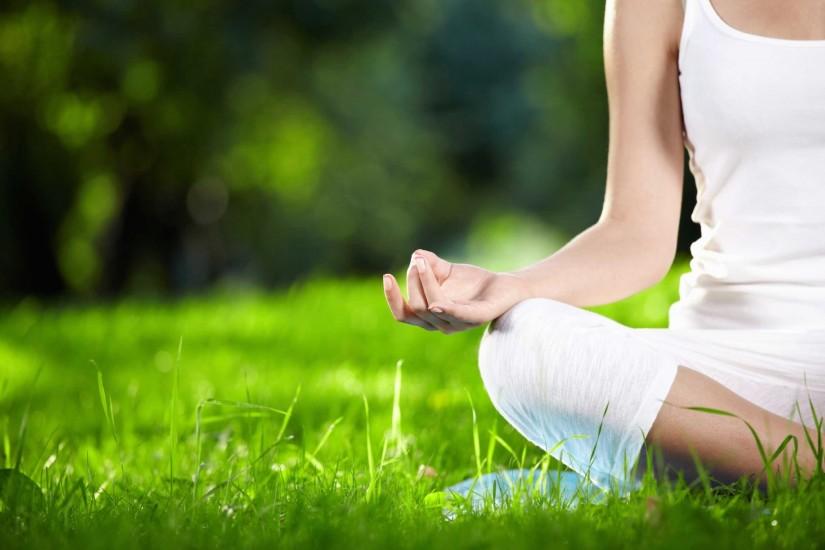 meditation, women, grass, girl, hand, yoga, knee