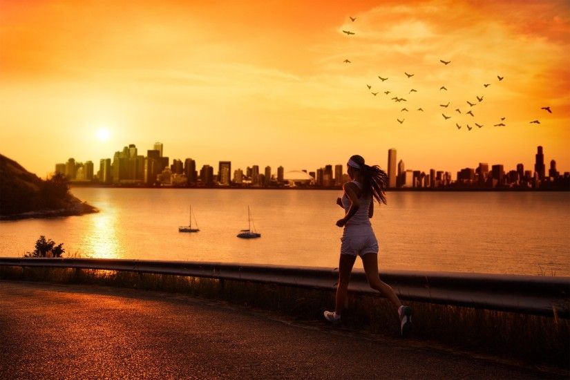 women, Sports, Road, City, River, Birds, Sunset Wallpapers HD / Desktop and  Mobile Backgrounds