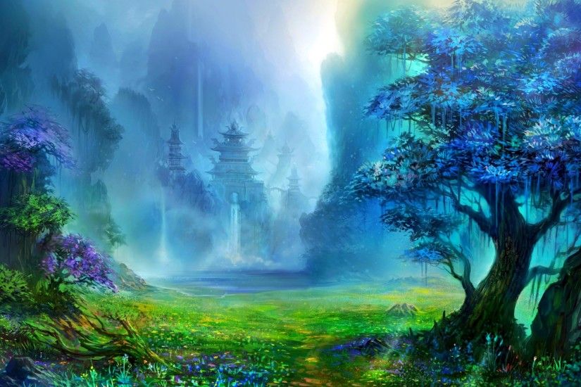 fantasy Art, Pagoda, Asian Architecture, Trees, Waterfall, Artwork,  Mountain, Digital Art, Nature, Landscape, Water Wallpapers HD / Desktop and  Mobile ...