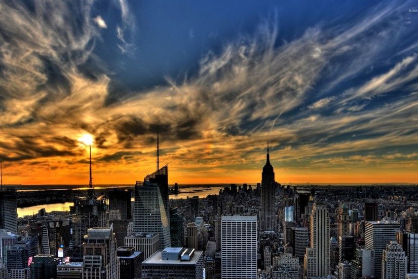 Amazing sunset sky above New York City wallpaper 1920x1200 jpg