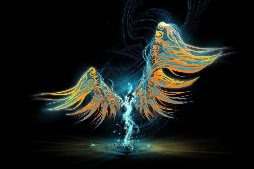 ... angel lights dark background wings fire wallpapers hd ...
