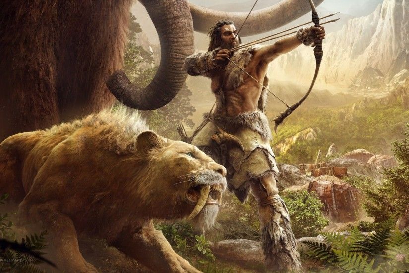 Download now full hd wallpaper far cry primal barbarian bow saber-toothed  tiger art ...