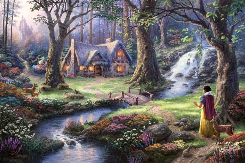fantasy Art, Fairies, Thomas Kinkade, Painting, Trees, Flowers, Stream,