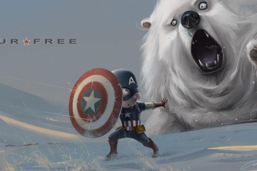 art snow bear captain america shield