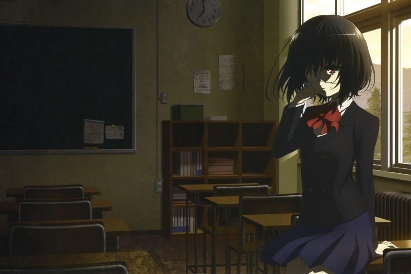 Another, Misaki Mei, School Uniform, Classroom, Anime Girls, Eyepatches  Wallpaper HD