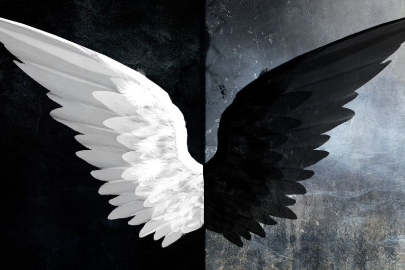 Fantasy - Angel Dark Black & White Wings Light Evil Wallpaper