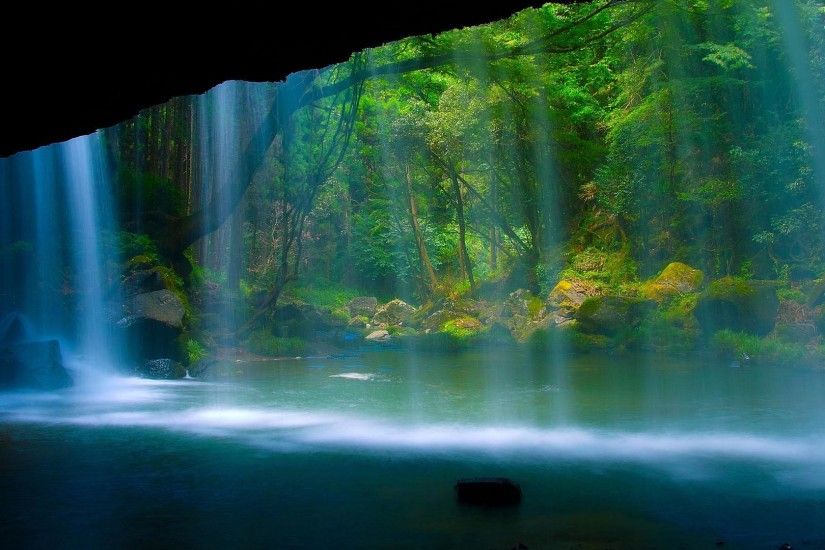 Waterfall in a Cave Desktop Backgrounds
