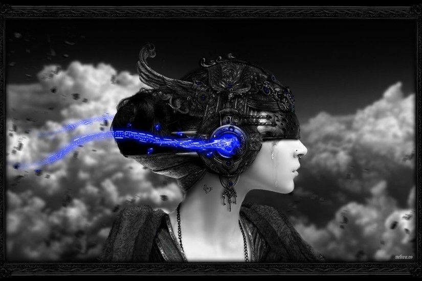 Women Black And White Clouds Crying Blue Light Wallpaper At Fantasy  Wallpapers