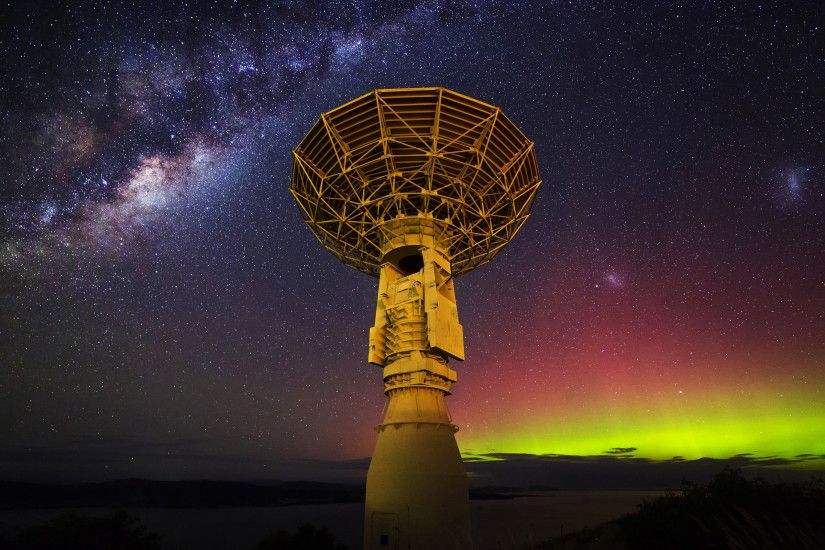 Radio Telescope Stars Night Galaxy Milky Way HD wallpaper thumb