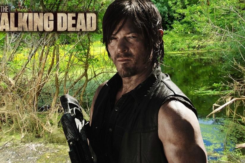 Daryl Dixon with crossbow in the swamp