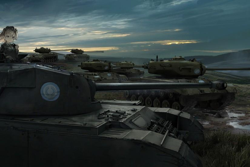 3000x1209 - girls und panzer, battlefield, tanks # original resolution