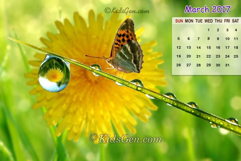 Butterfly themed March 2017 Calendar Wallpaper