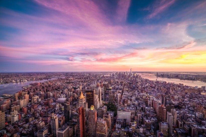 Purple Sunset In New York City USA Desktop Wallpaper
