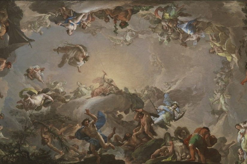 General 2953x1612 artwork Greek mythology battle giant classic art clouds  Putti