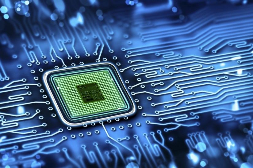 hi-tech technology processor processor chip microchip track board blue  flowers cyberspace wallpaper.
