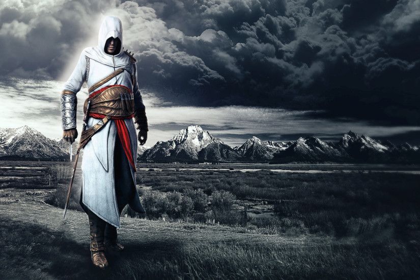 Storm clouds behind Altair Ibn-La'Ahad - Assassin's Creed wallpaper